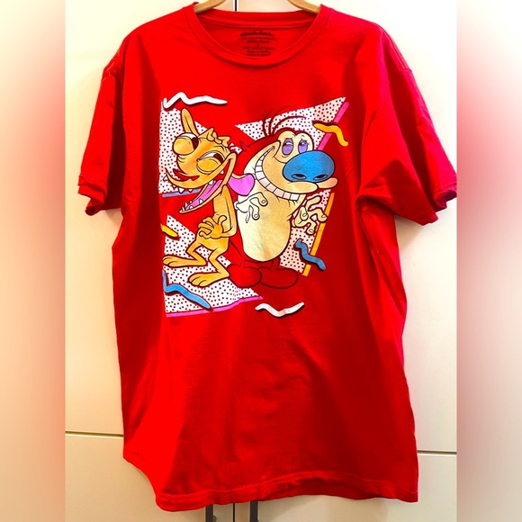 2018 Nickelodeon Ren And Stimpy Size Medium T-shirt Size L Red - Picture 1 of 6